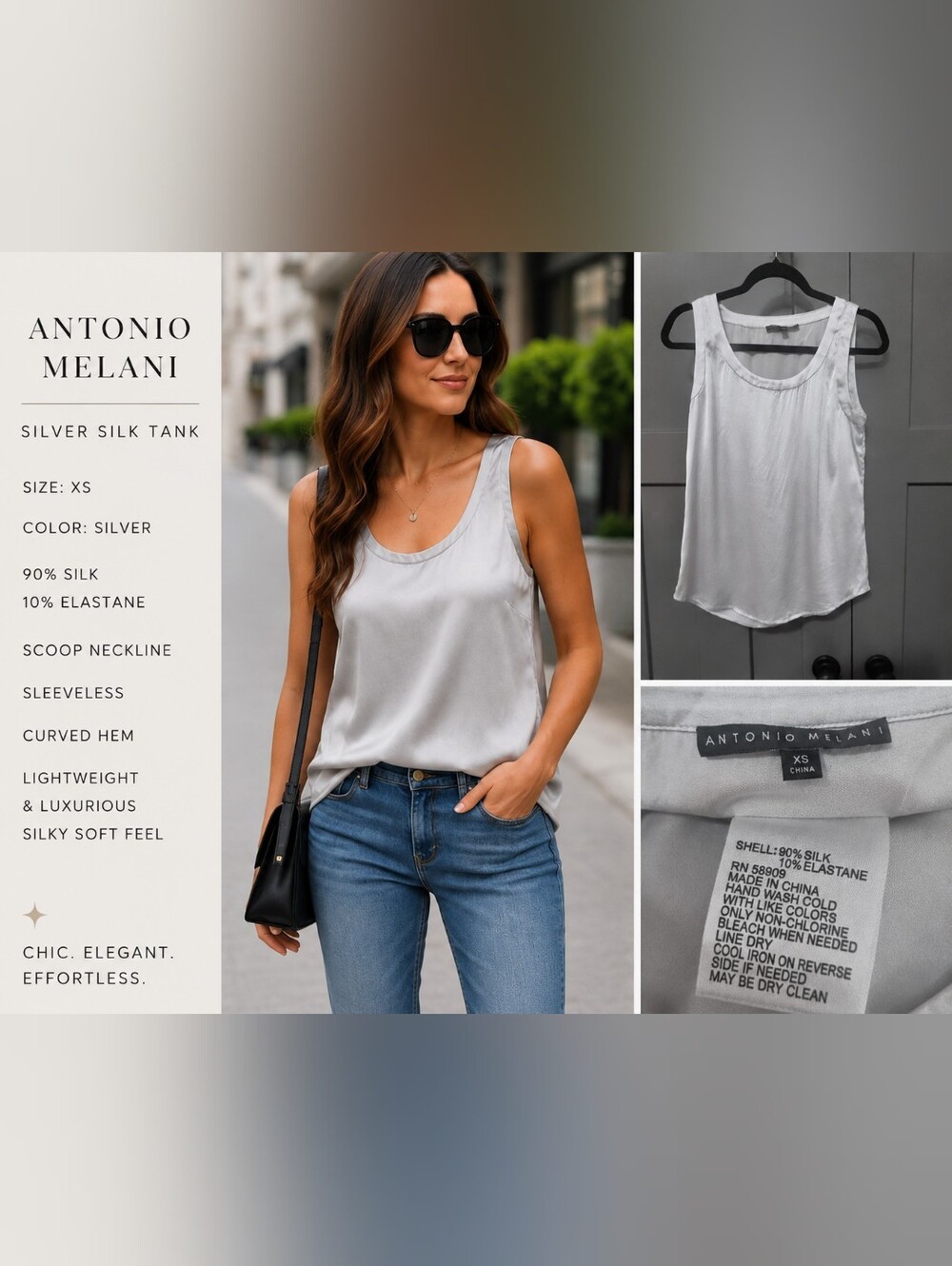 Antonio Melani 90% Silk Silver Tank Top XS